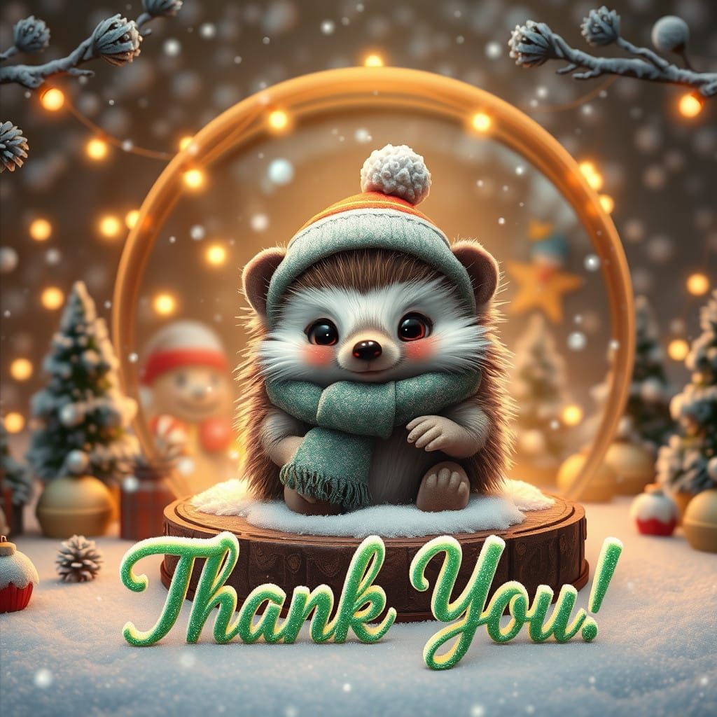 Cozy Winter Wonderland with Cute Baby Hedgehog