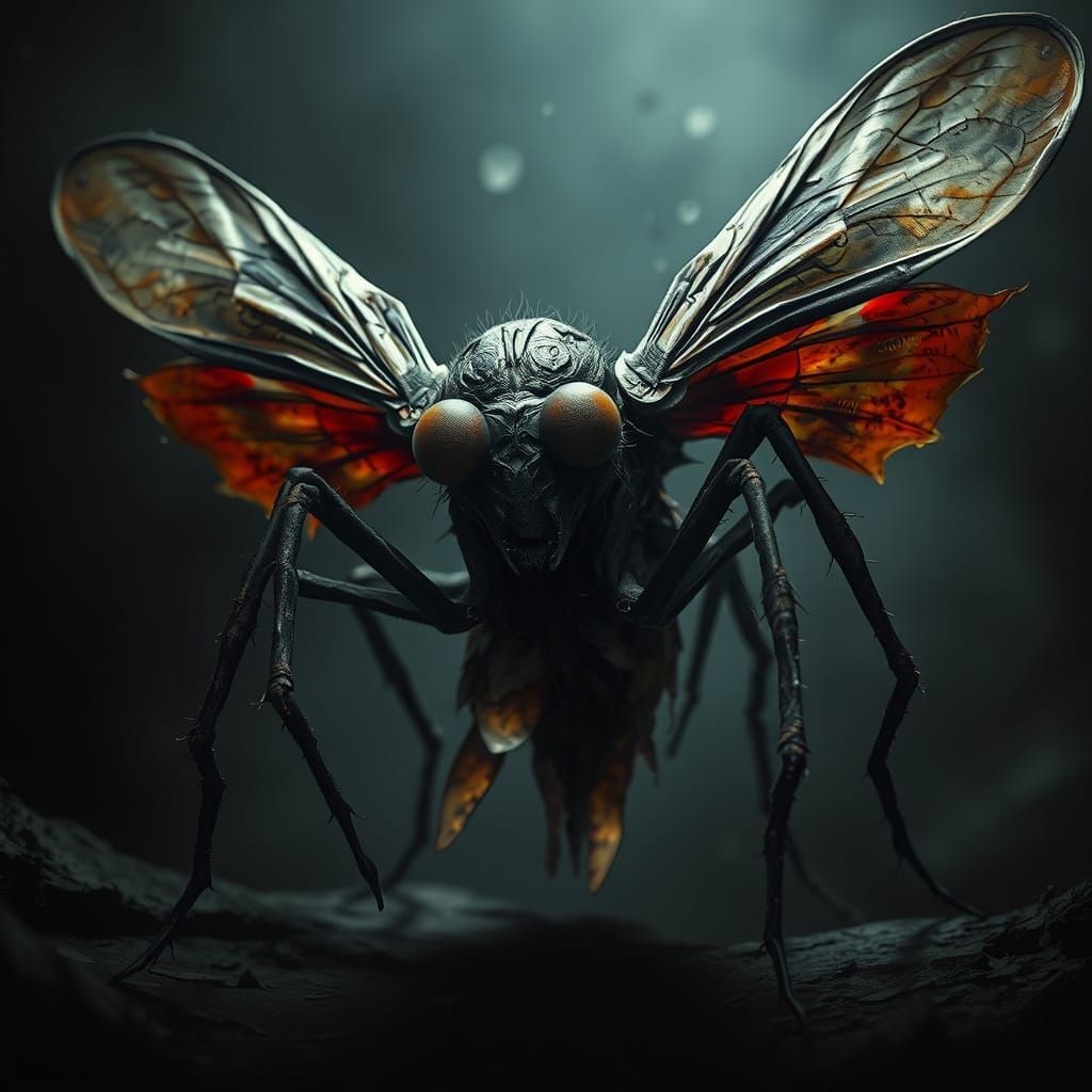 Hybrid Spider-Fly Creature in Dark Gothic Style