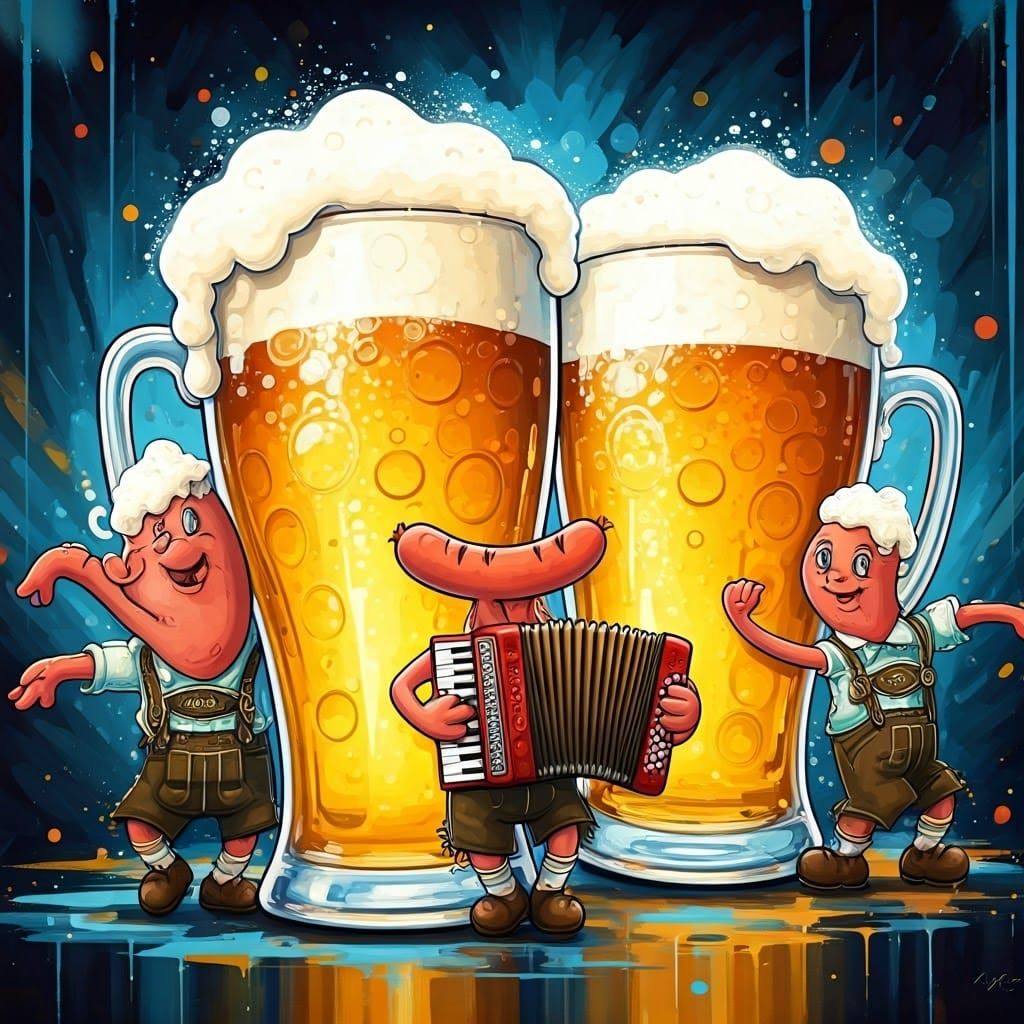 beer glasses dance the Schuhplattler at the Oktoberfest, chi...