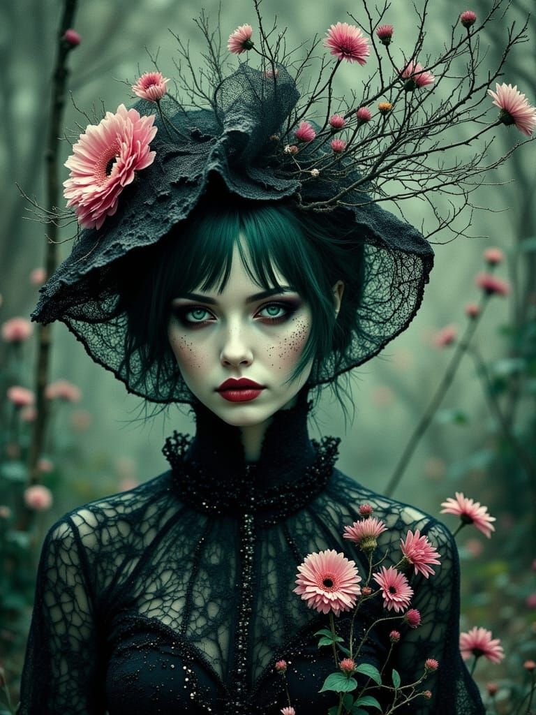 Gothic Porcelain Vampiress Portrait in Klimt Style