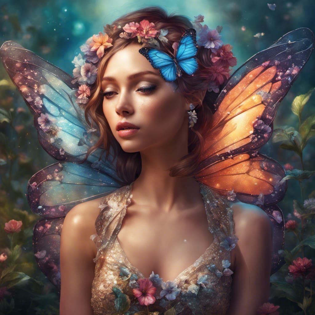 Diamond Butterfly Fairy on Flower: Hyperrealistic Concept Ar...
