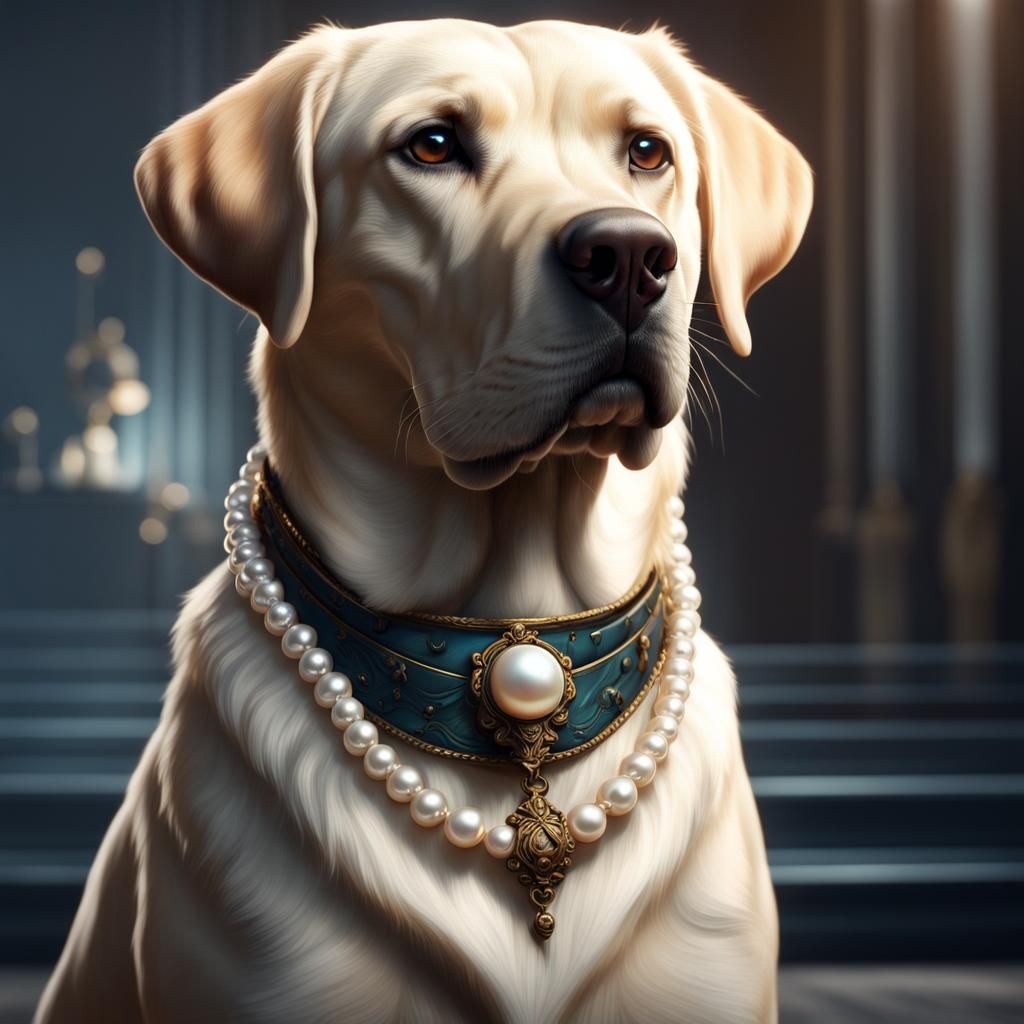 Labrador with Pearl Collar in Detailed Matte Painting