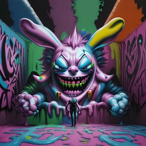 Demonic Bunnies and Clowns in Graffiti Art Style