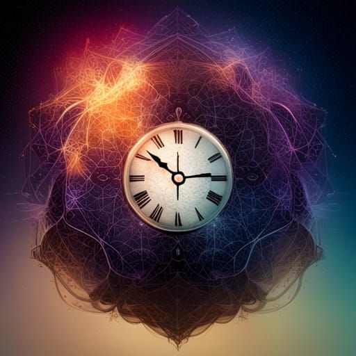 Ornate Clock with Night Sky in Digital Art