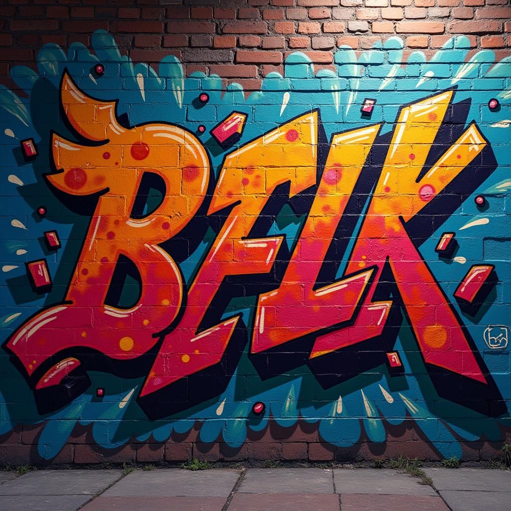 Dynamic Graffiti Art with Squiggly Lines on Brick Wall