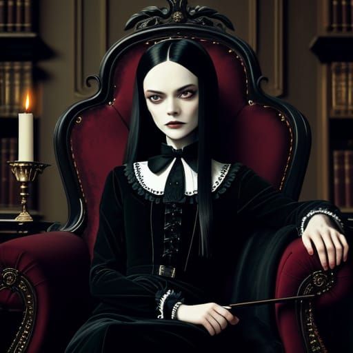 Wednesday Addams in Dark Academia Style