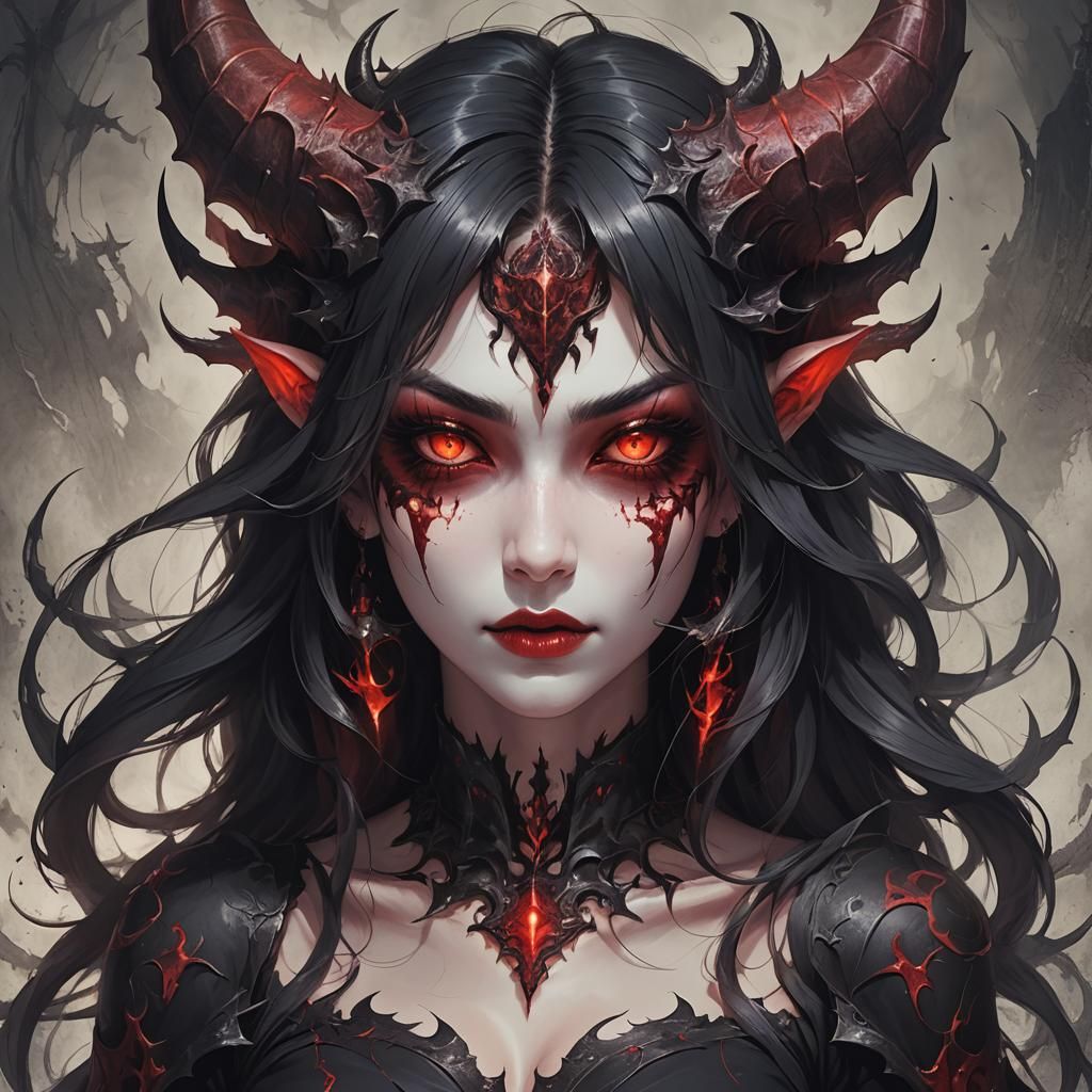 Beautiful Demon Girl Portrait