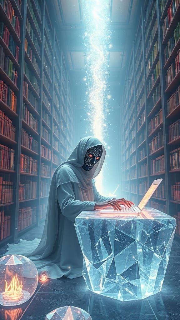 Cosmic Library Sanctuary in Dreamlike Illumination