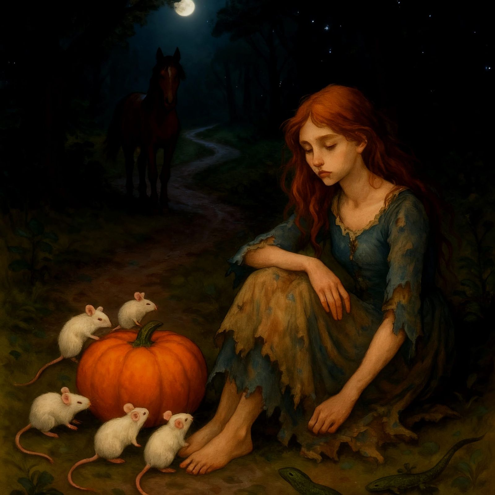 Fairytale Illustration of Cinderella After Midnight