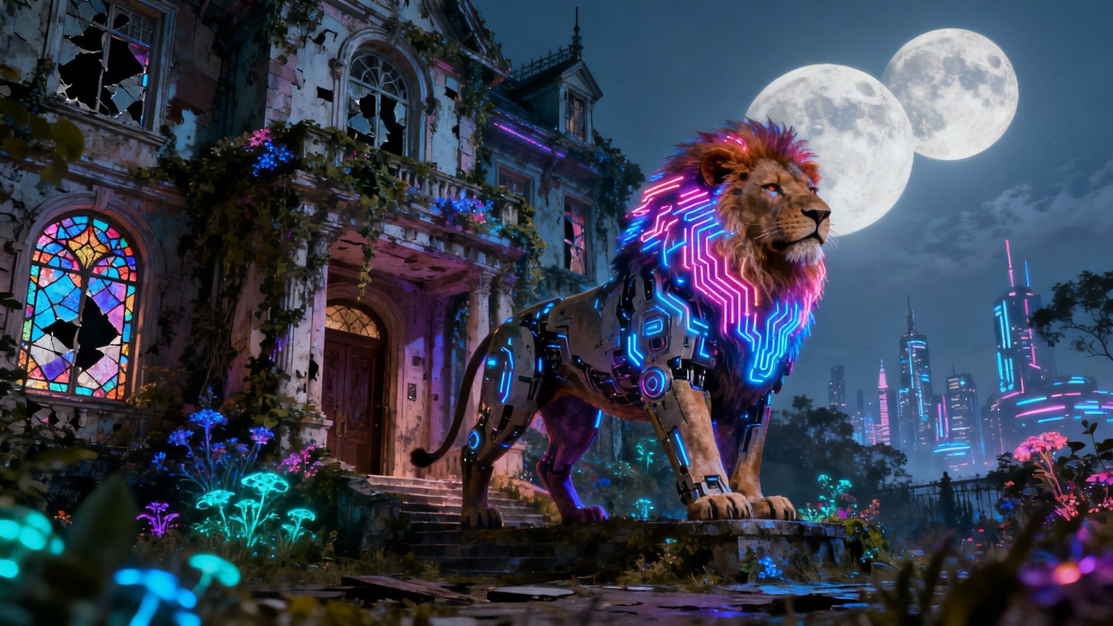 Cybernetic Lion Guards Haunted Victorian Chateau Under Twin ...