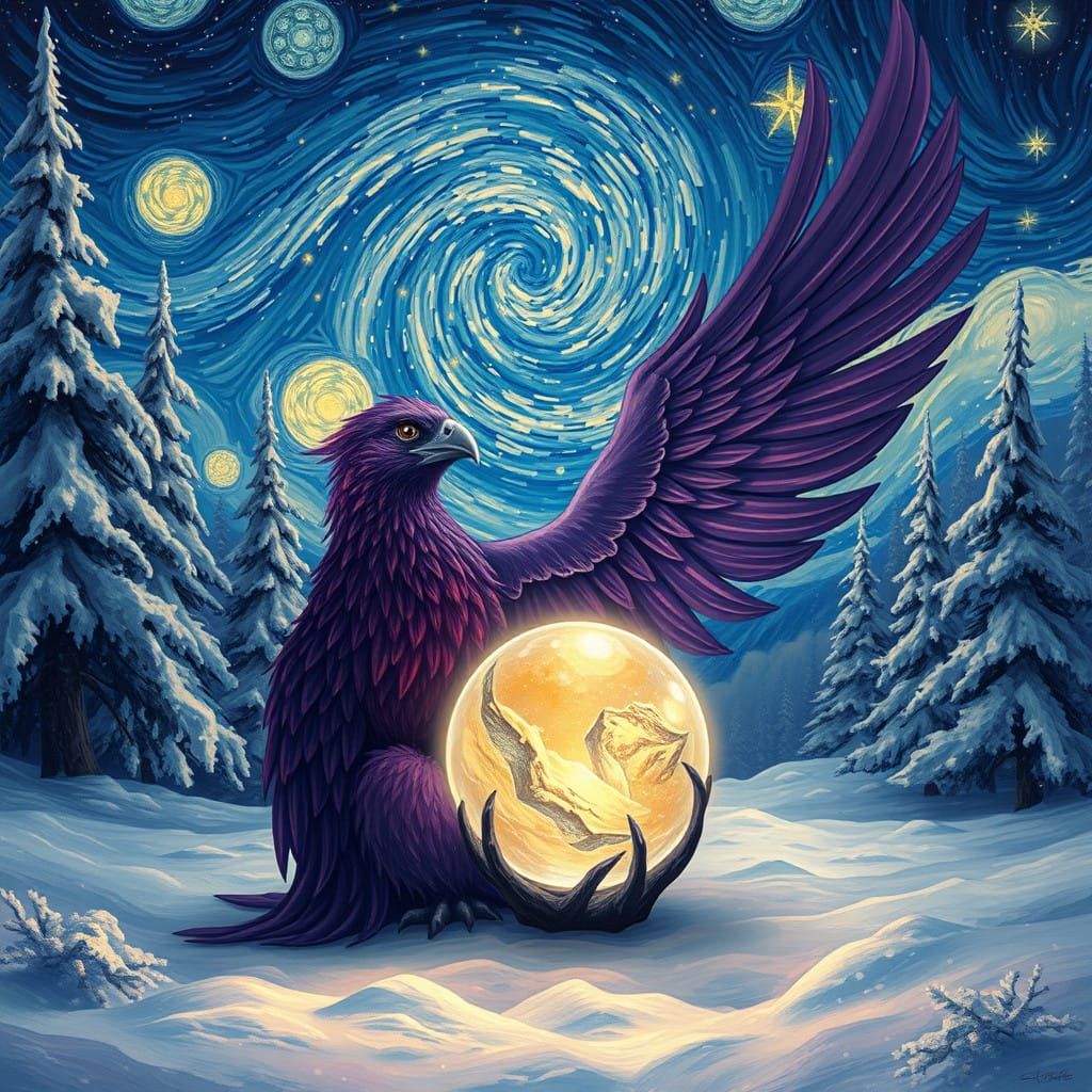 Mystical Phoenix Seeks Fortune in Starry Night Sky