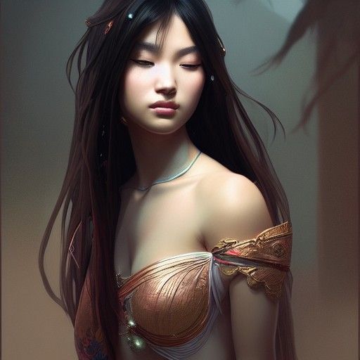 Oriental Princess Portrait in Hyperdetailed Splash Art