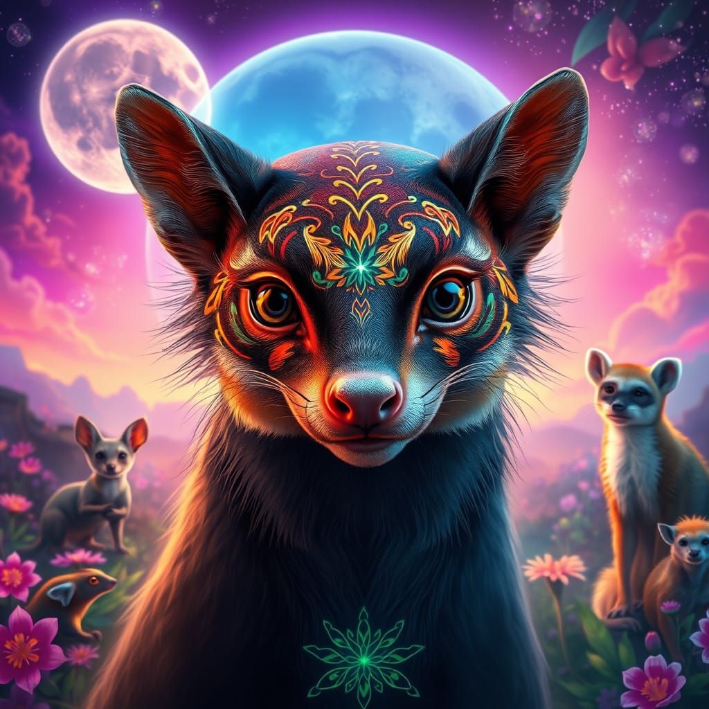 Majestic Creature Portrait with Luminous Flora