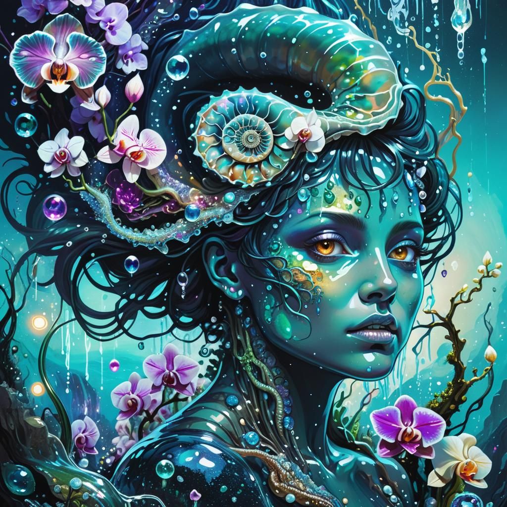 Bioluminescent Water Elemental in Neon Ink Splatter Art