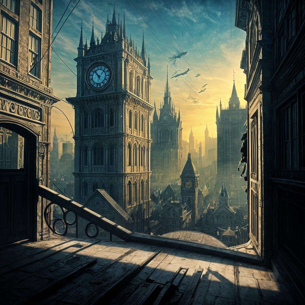 Magic reality style a Dystopian world. Melting scene from Cl...