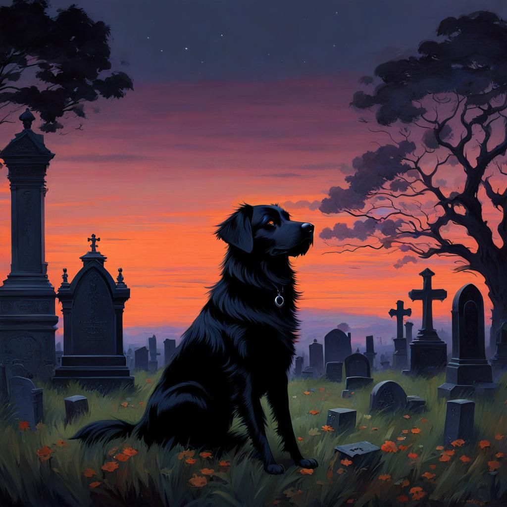 Twilight Graveyard Guardian in Pre-Raphaelite Style