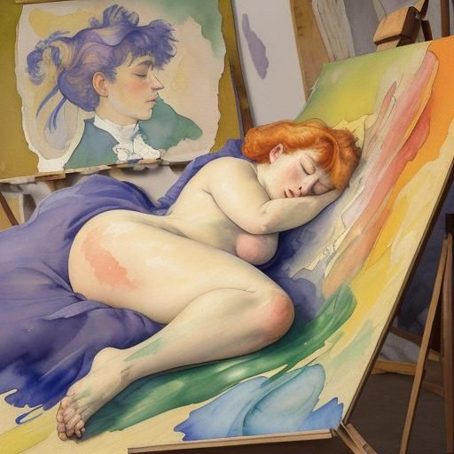Artist Studio Scene in Gouache Watercolor Style