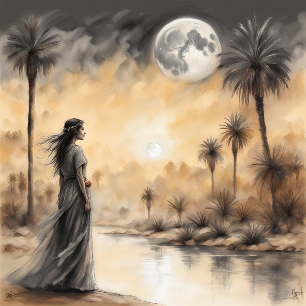 Misty Desert Oasis at Golden Hour