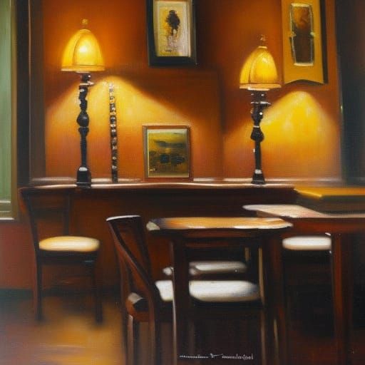 Cozy Dark Academia Cafe in Impasto Oil Painting