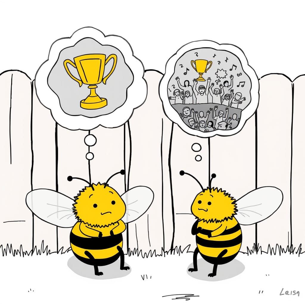 Cheering Bees on a Wooden Fence