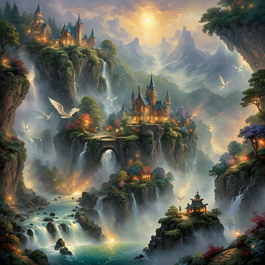 Ethereal Phoenix in Misty Landscape, Hyperdetailed Fantasy