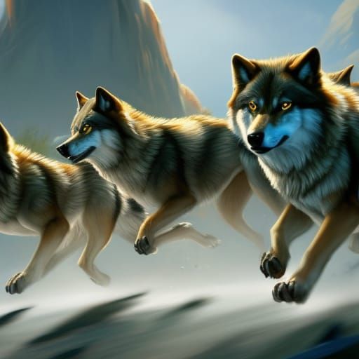 Wolves Running: Hyperdetailed Expressionist Concept Art