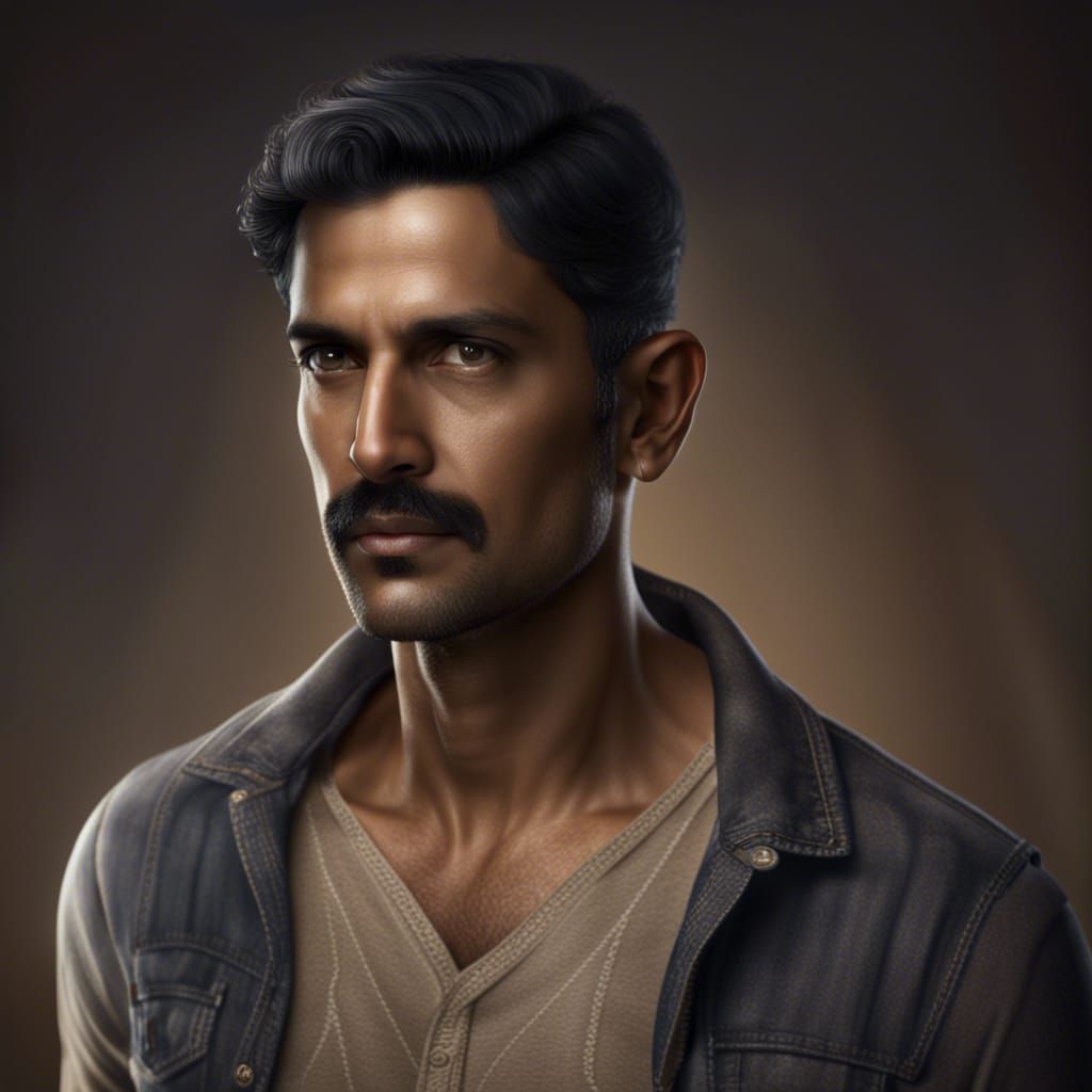 Handsome Indian Man Walking in Park, Realistic Photo