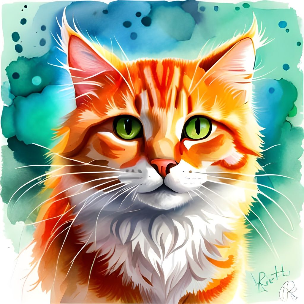 Watercolor Cat Sketch: Cute, Fluffy, Detailed