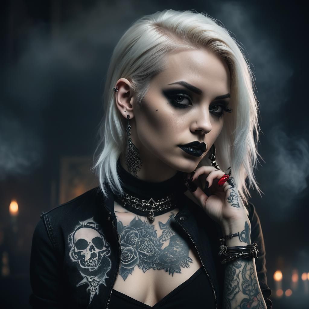 Gothic Girl Portrait in Dimly Lit, Smoky Room
