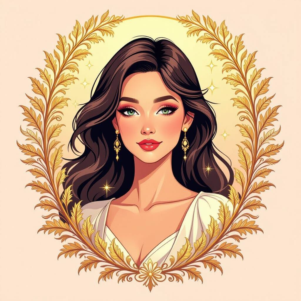 Elegant Pink and Gold Greeting Card in Art Nouveau Style