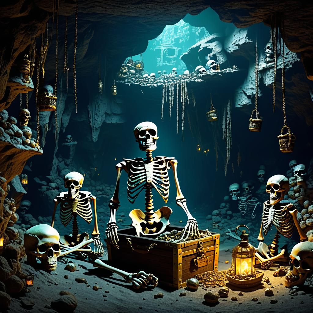 Pirate's Treasure Cave with Skeletons