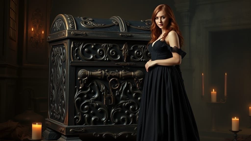 Ethereal Victorian Enchantress Unlocks Ancient Chest