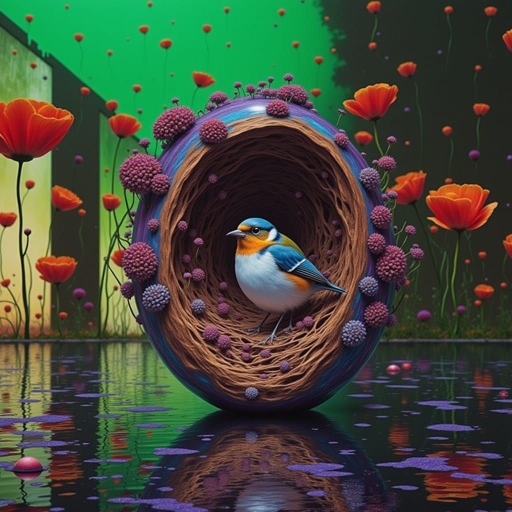 Psychedelic Puffins Bursting From Glass Globe