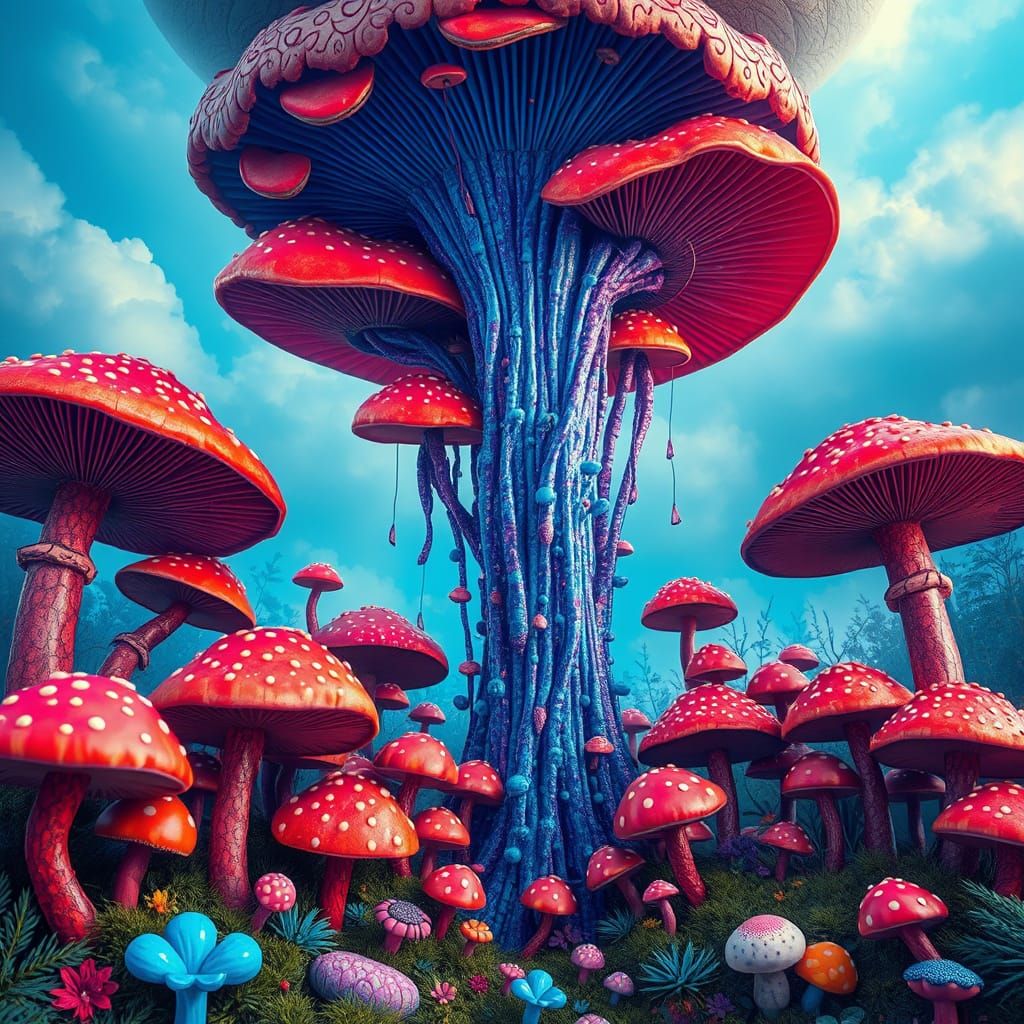 Kaleidoscope of Mushrooms Pouring from the Sky