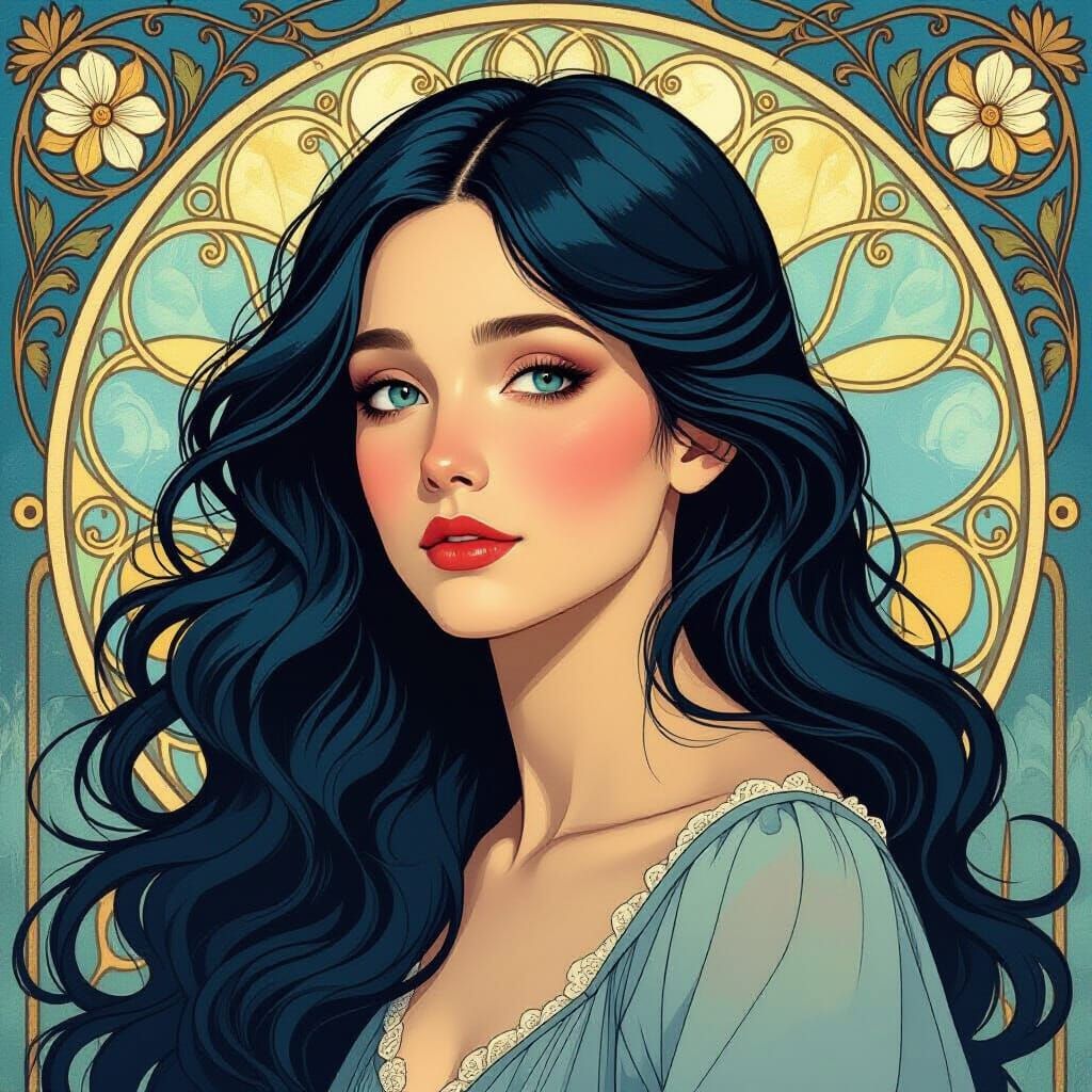 Art Nouveau Portrait of Alice Blue in Melancholic Style