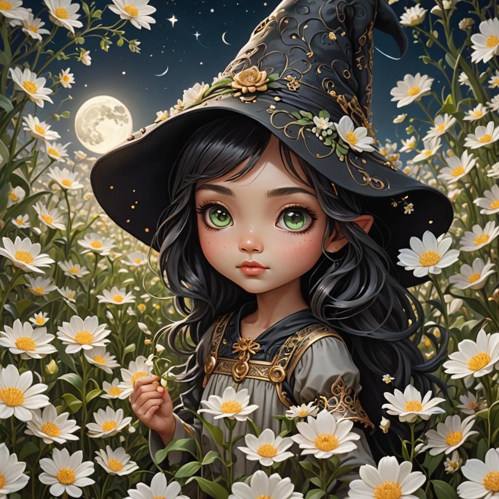 Chibi Witch Casts Spell in Flower Field, 3D Art
