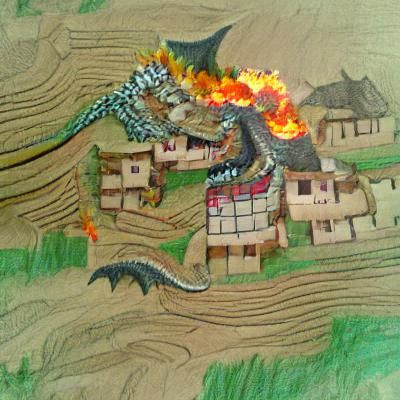 Dragon Razing a Village: A Scene of Destruction