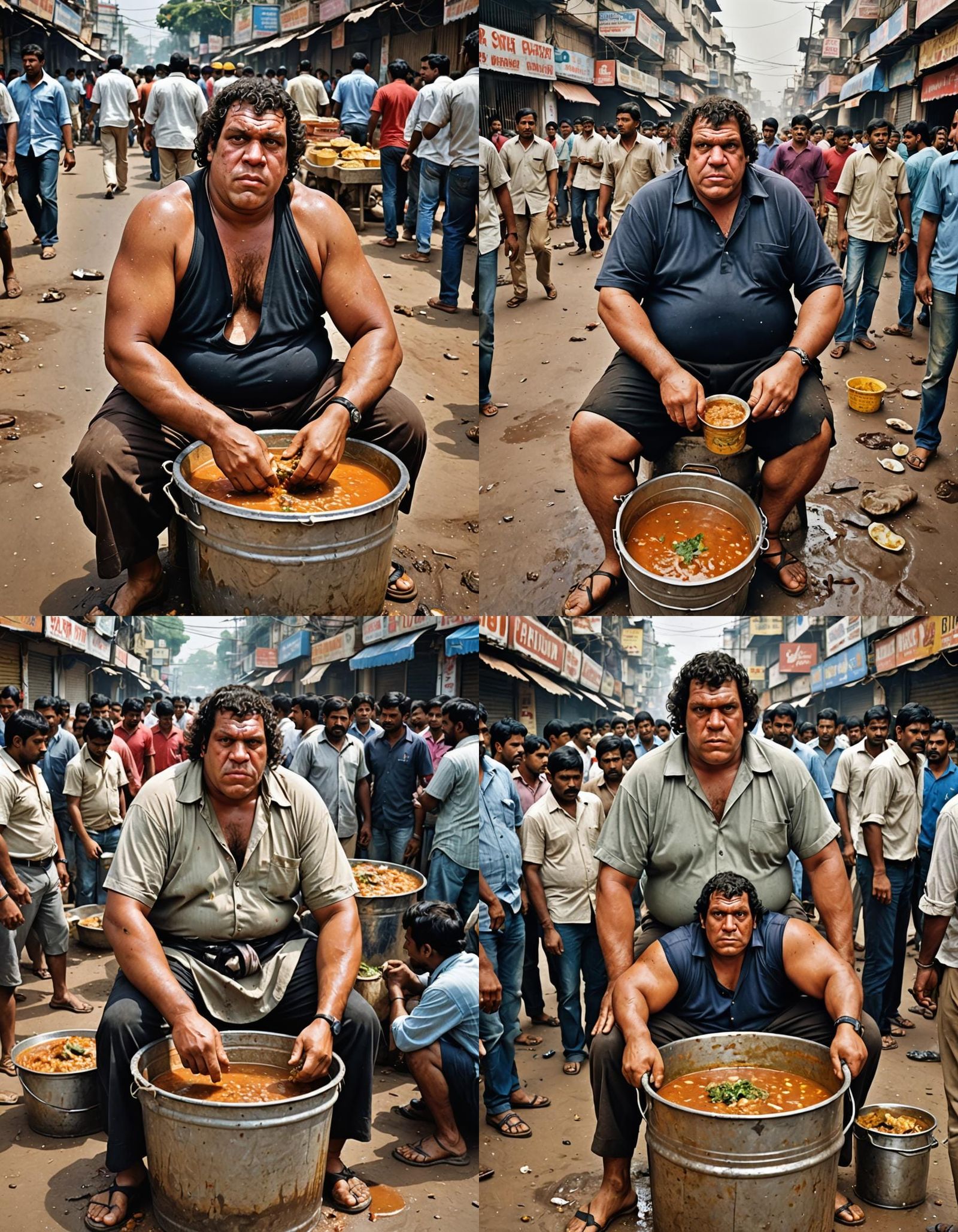 Andre the Giant as a Dirty Street Vendor in India