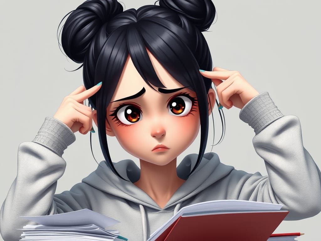 Stressed Teenage Girl in Hyperrealistic Digital Painting