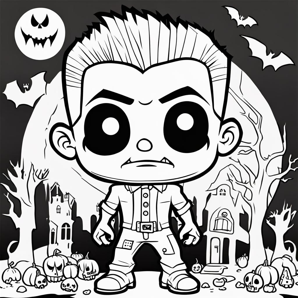 Cute Chibi Frankenstein Halloween Coloring Page