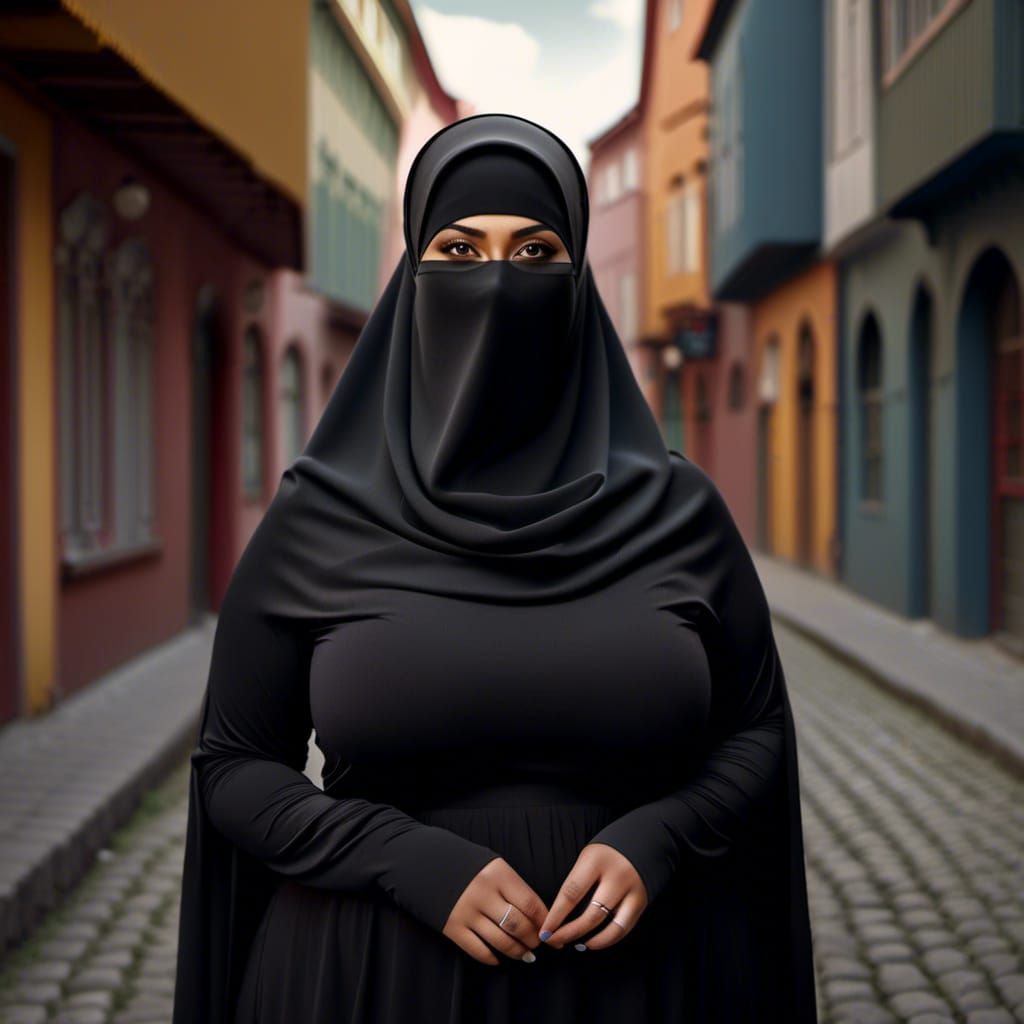 Stunning Niqabi Portrait in Western City, Digital Art