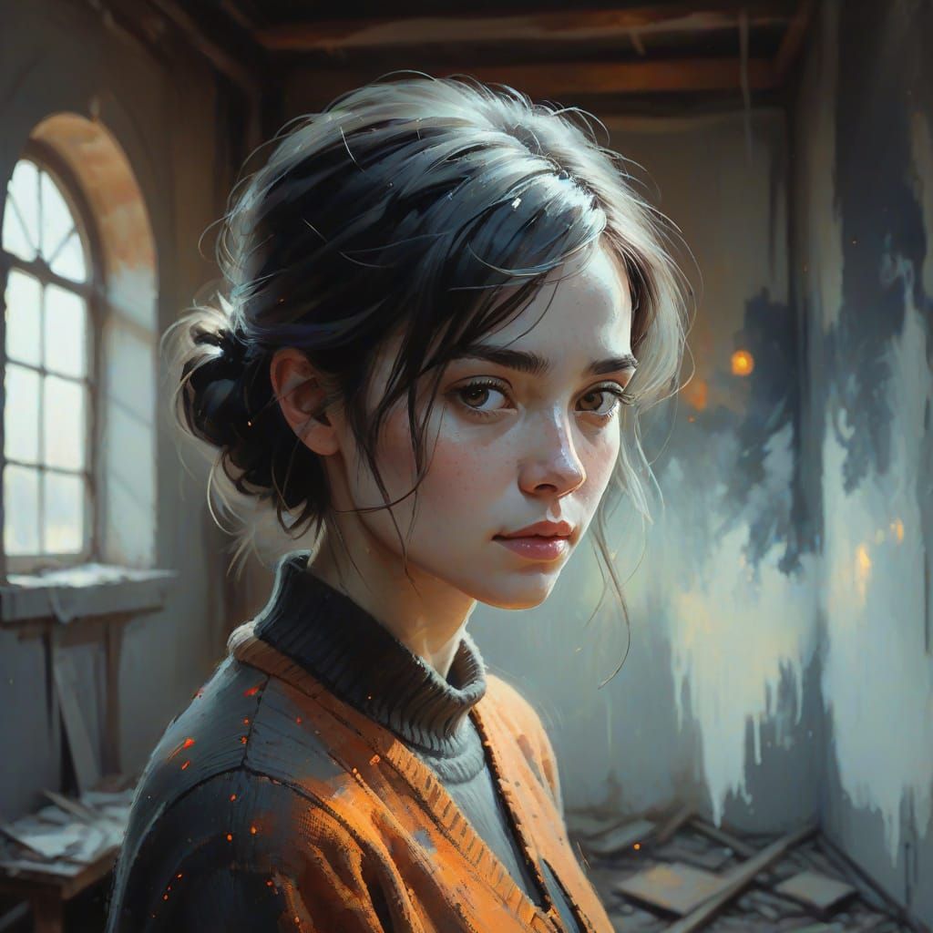 Impressionistic Oil Portrait of a Unique Woman in Muted Tone...