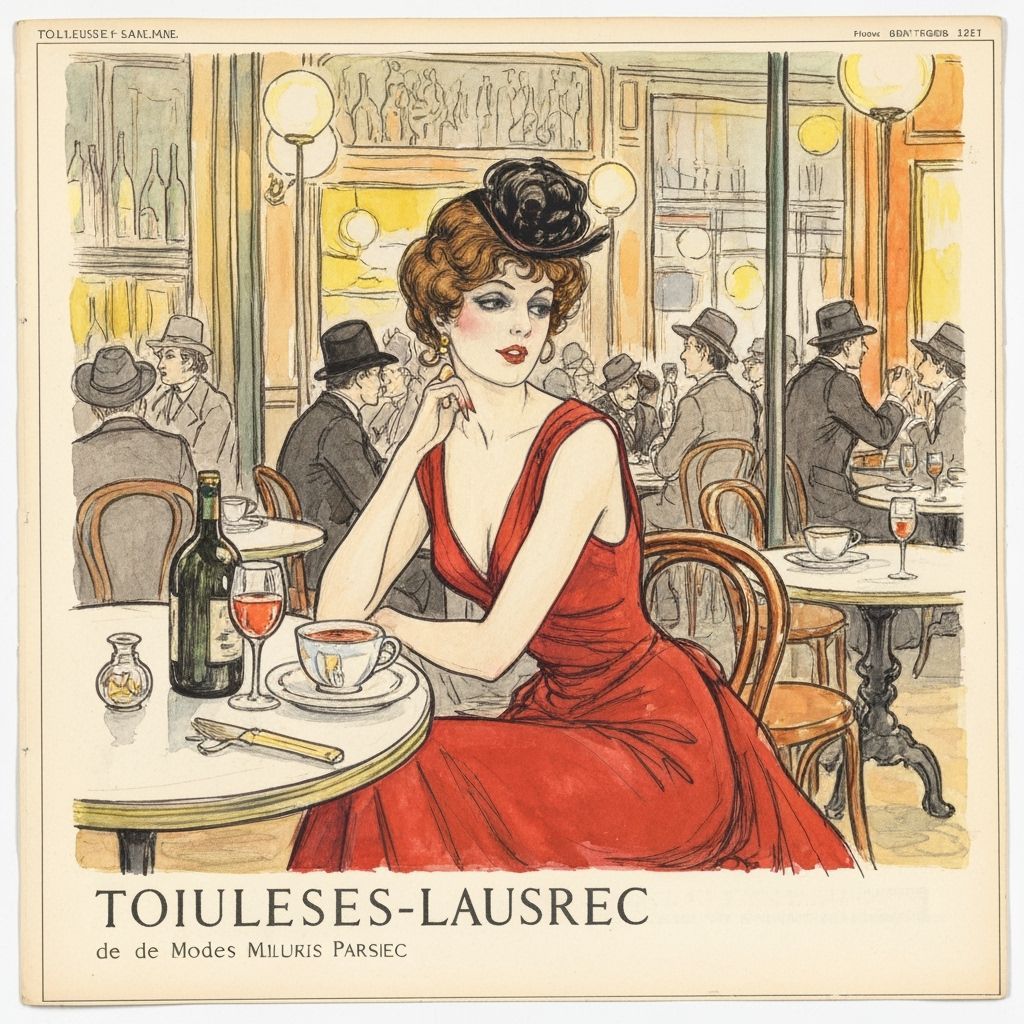 Parisian Woman in Red Dress, Toulouse Lautrec Style Fashion ...