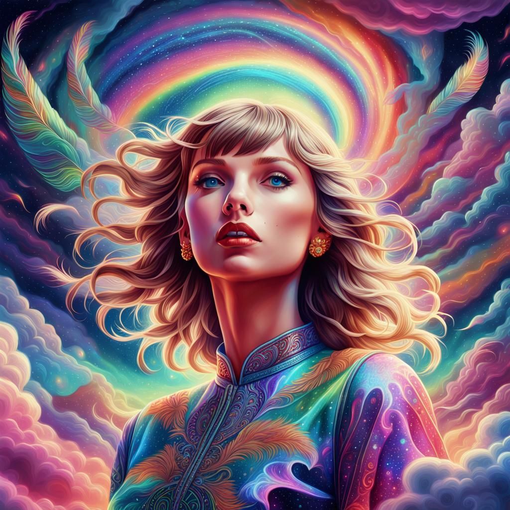 Singer in Psychedelic Astral Dreamscape, Pablo Amaringo Styl...