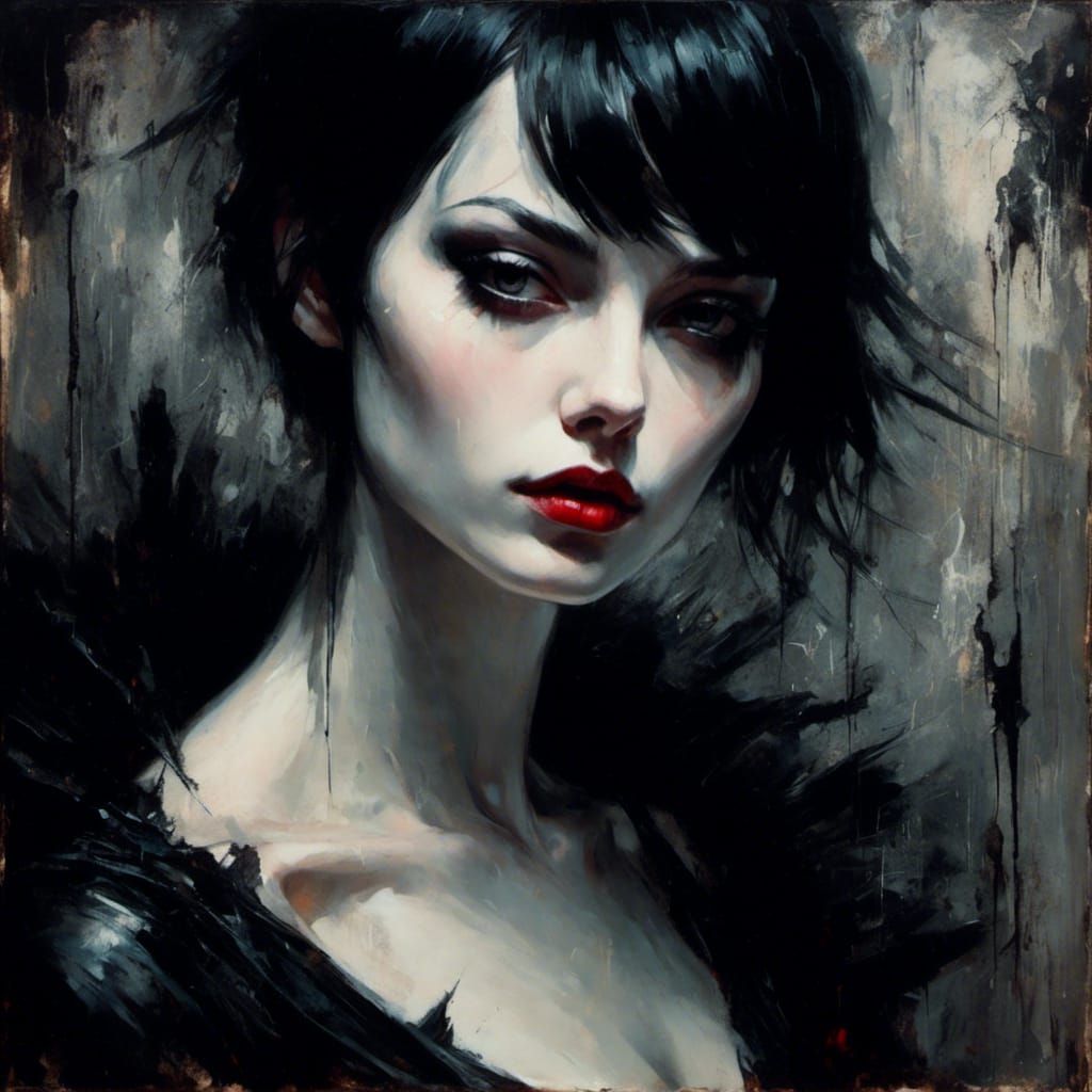 Noir Arlequin Portrait in Gothic Macabre Style