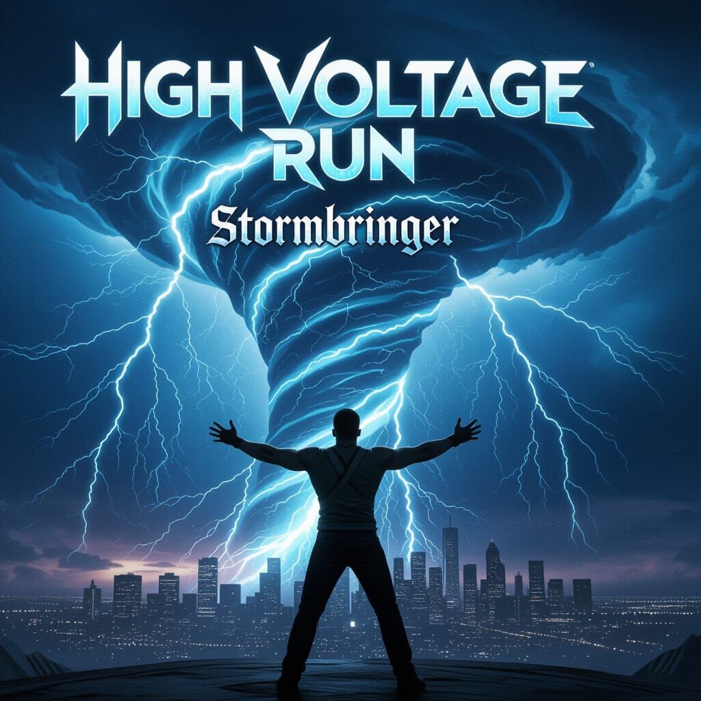 Figure Commands Electric Tornado Over Cityscape