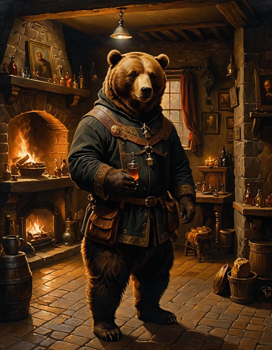 Were-Bear in Tavern, Dutch Master Oil Painting