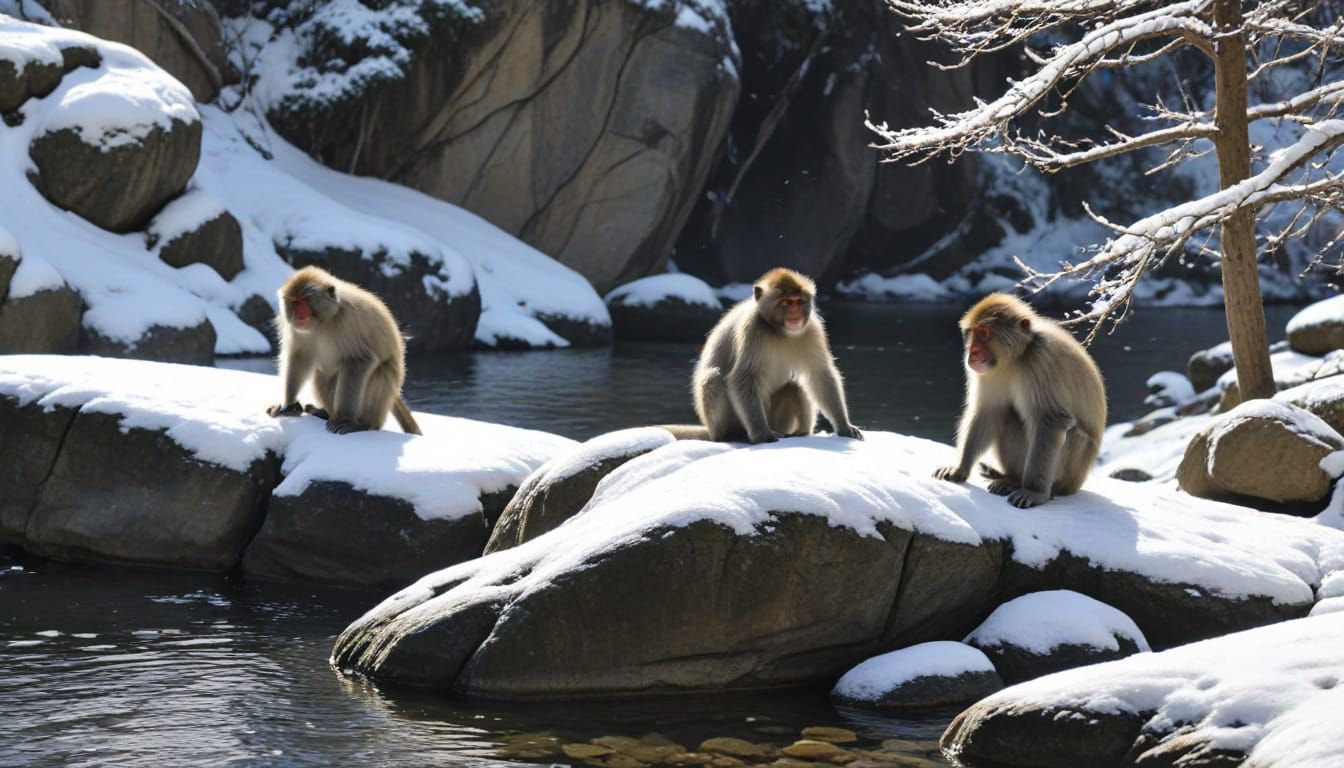 Snowy Monkeys Frolic in Jigokudani