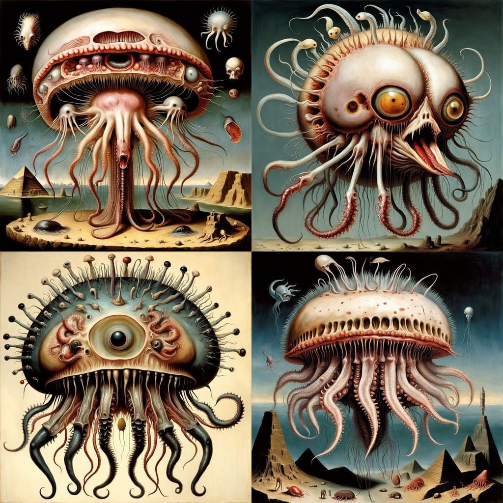 Surreal Homunculus with Egyptian and Animal Hybrid Elements