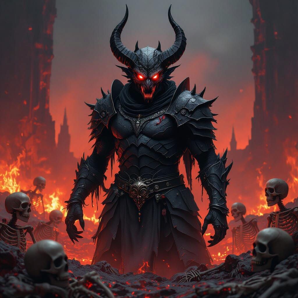 Terrifying Armored Demon in Apocalyptic Gothic Style